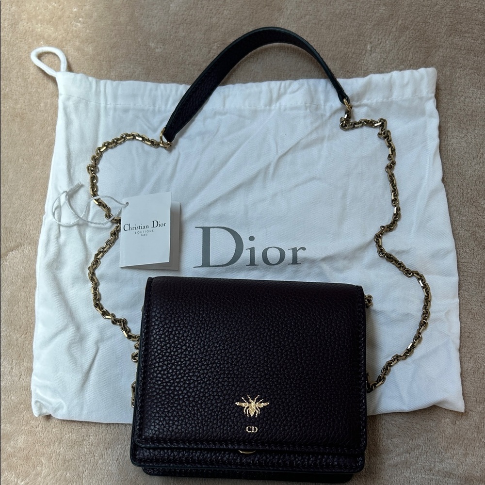 Dior Black Textured Crossbody with Gold Chain